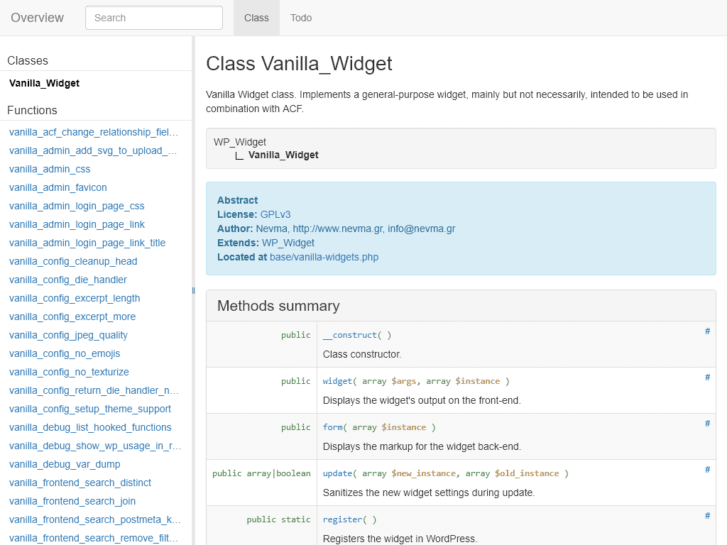 vanilla phpdoc